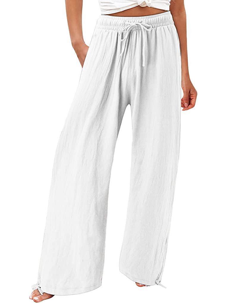 Bohemian Solid Color Drawstring Beach Pants - New Loose Casual Trousers