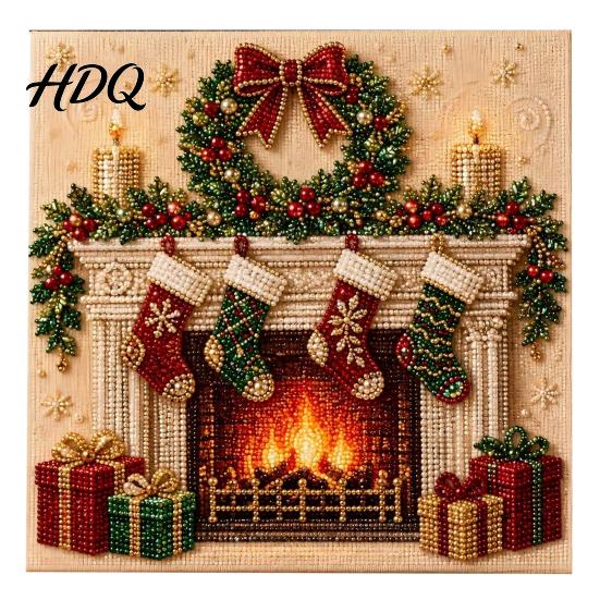 Kit Ornamento Casa Invernale Kit Pittura Perle Finte di Natale Arte 3D Fai da Te con Cornice Perline Artigianato per Adulti Principianti Decorazione Murale Festiva