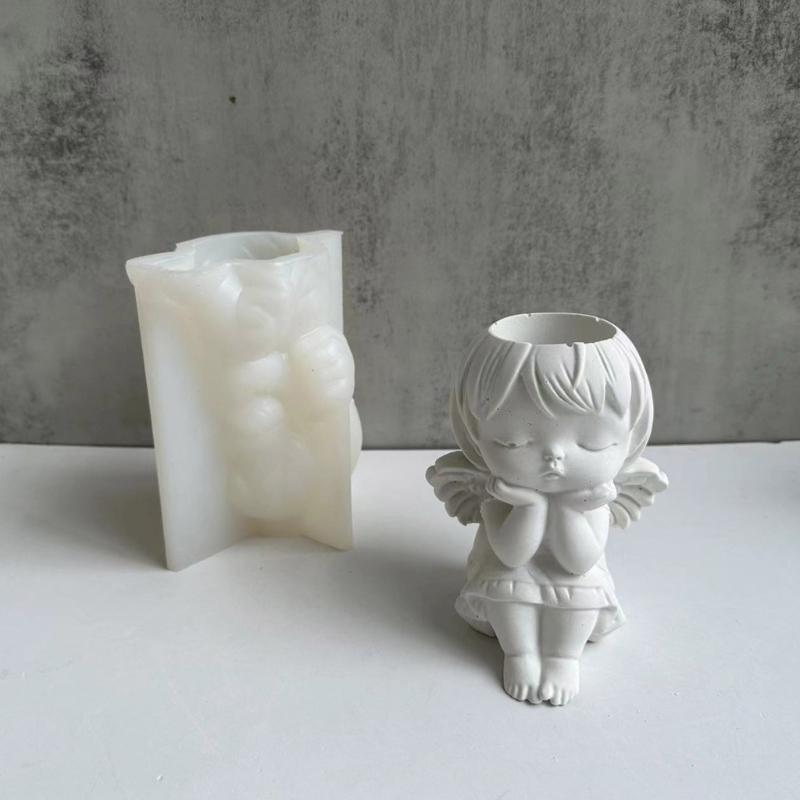 Garden Planter Pot Silicone Mold Wing Girl Vase Flower Pot Pen Holder Resin Mold Unique Garden Decoration Planter Mold