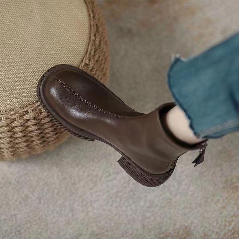 Brown Martin Women's Autumn and Winter New Thick-soled Heightening Thin Chelsea Short Elastic