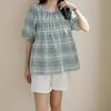 New Arrivals Open Run Women Plus Size Check Pattern Short Sleeve Balloon Blouse