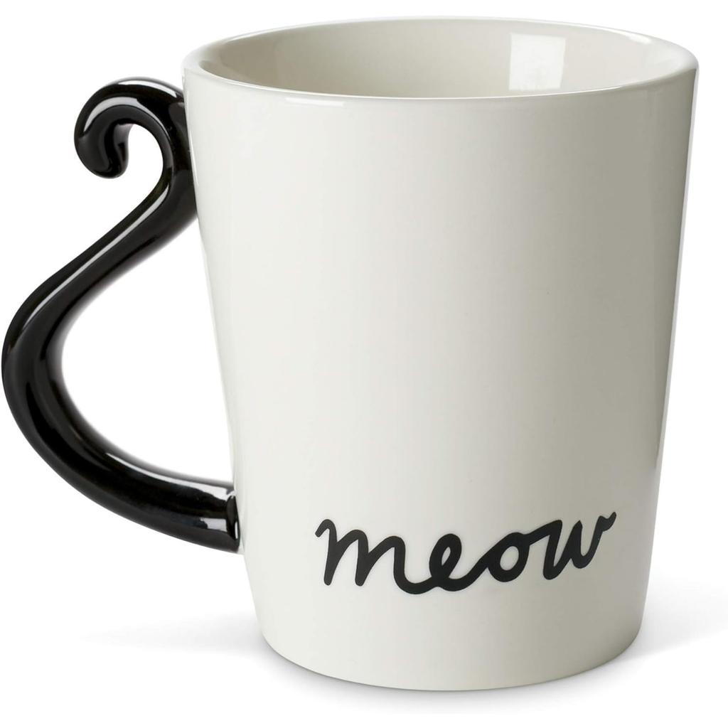 VOTUM Black Cat Coffee Mug,12 Oz Ceramic Tea Cup with Tail Handle and Paw Prints Inside — Cute Handmade Gift for Feline Lovers,Women