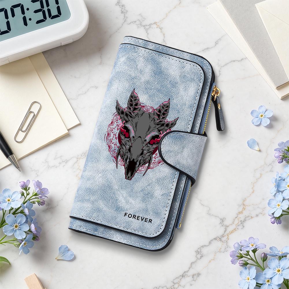 Gothic Demon Skull Print Long Wallet Casual Multi Card Holder Fashion PU Leather Purse for Daily Use