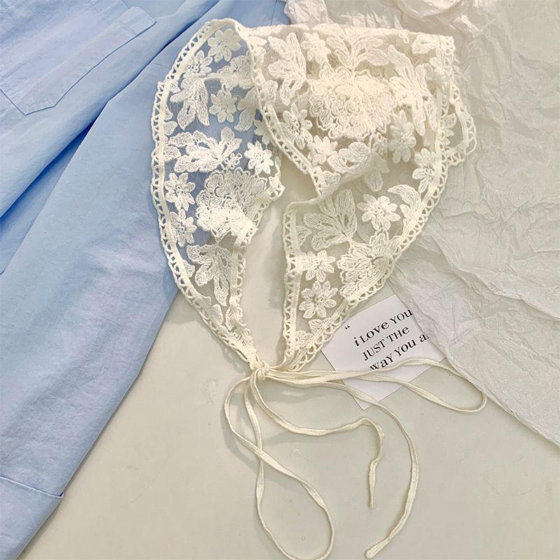 Cute Sweet Retro Lace Floral Head Scarf Trend Elegant Headwear For Women Girl Triangular Scarf Headband To Tie Hair