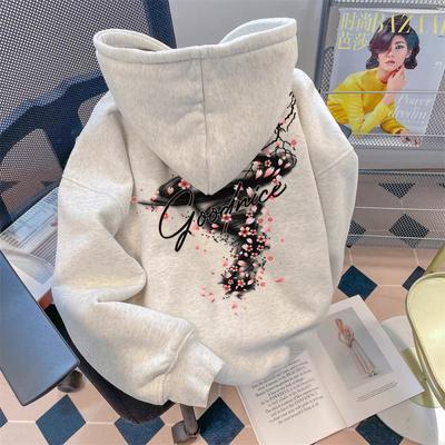 Harf Baskılı Unisex Retro Sokak Giyimi Kapüşonlu Kalın Polar Astarlı Oversize Kazak Kışlık