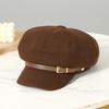 Temperament versatile octagonal hat women's autumn and winter fashion belt buckle newsboy hat high quality retro suede painter hat