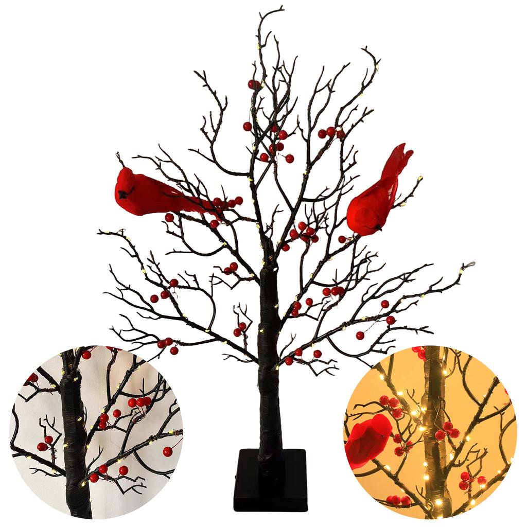 Christmas Cardinal Tree with Lights Light Up Holiday Atmosphere Decor Easy Assembly for Yard Pathway Garden Xmas Party Decoratio