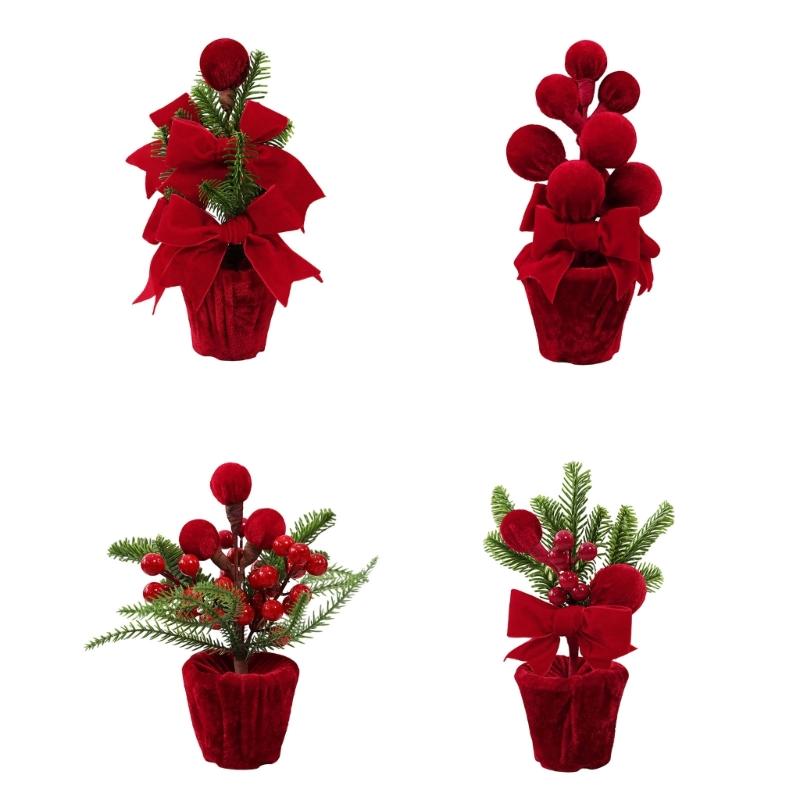 Christmas Shelf Ornament Fabric Potted Plant Table Decoration for Entryway Tables, Desk Styling and Holiday Dining Rooms Home