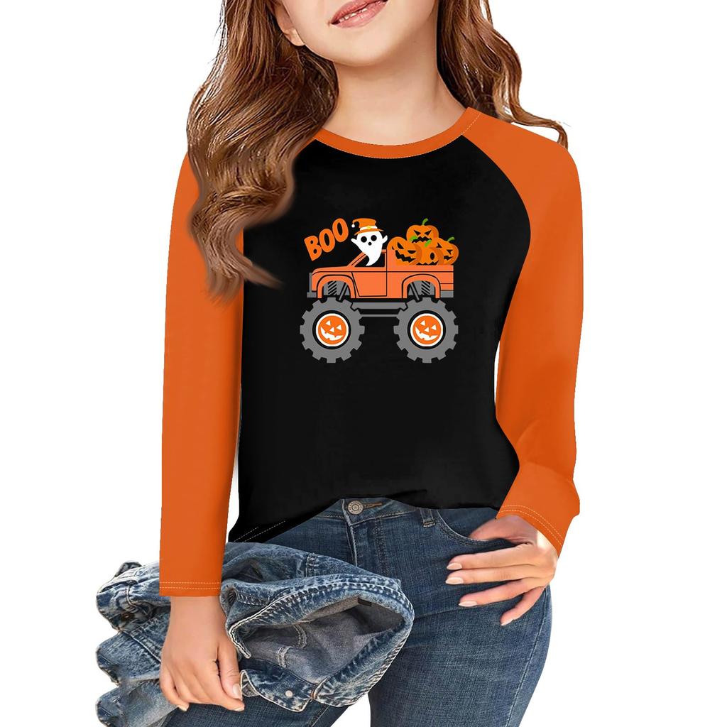 Κοριτσίστικα Μπλουζάκια Μακρυμάνικα για την Ημέρα του Halloween Παιδικά Φθινοπωρινά Τοπ Κοντομάνικα Βασικά Μπλουζάκια 5-14 Ετών