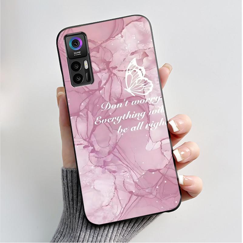 Case For TCL 30 Plus 30 5G T676K T676J T676H T776H Phone Case Fashion Butterfly Flowers Black Silicone Shockproof Cover Casing
