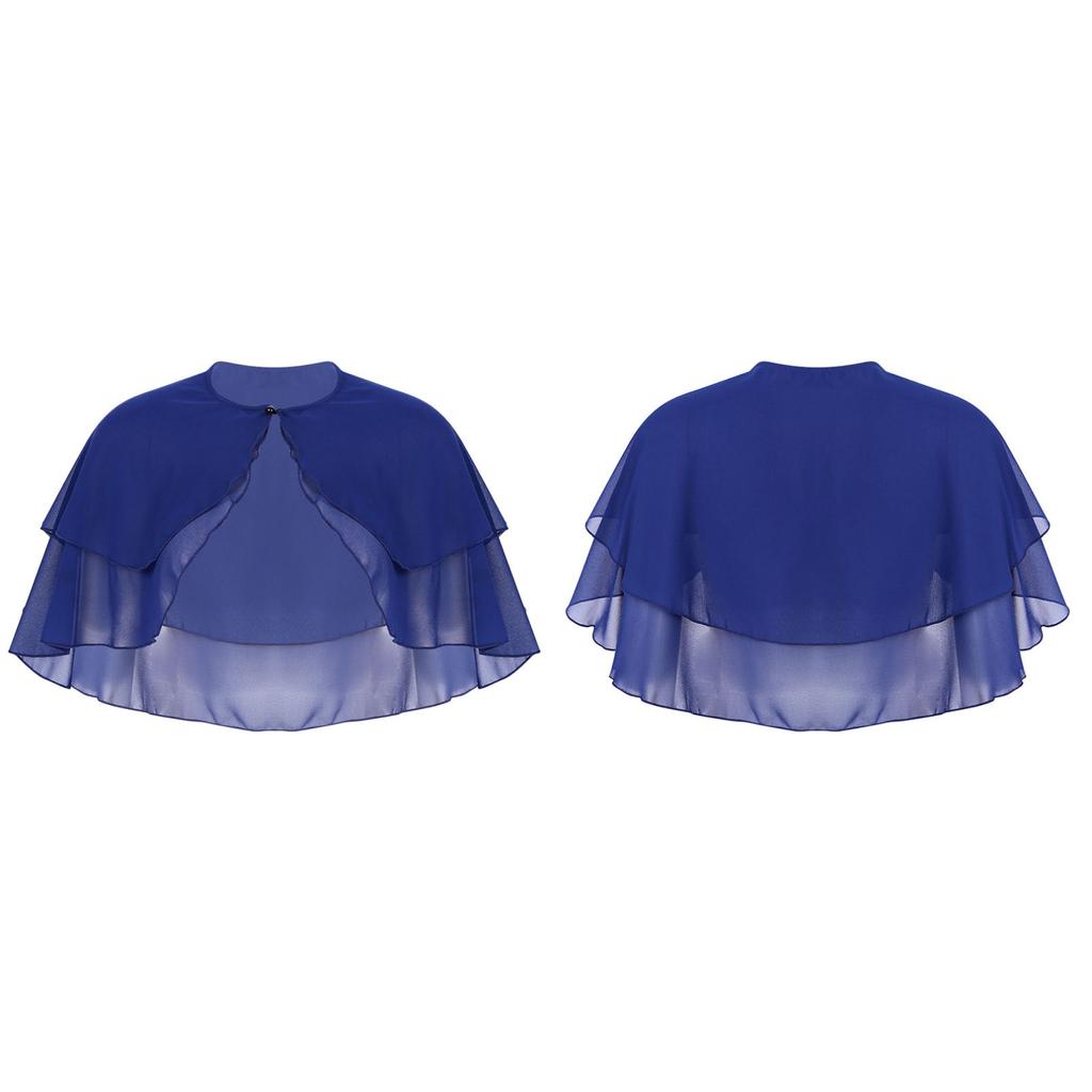 Women Elegant Pure Color Chiffon Shawl Cape Ruffle 2-Layer Chiffon Wraps Bolero Dress Accessory for Party Wedding