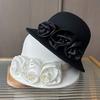 European And American Xiaoxiangfeng Satin Flower Fashion Hat, Small Edge Autumn And Winter Dome Thermal Basin Hat, Women'S Wool Woolen Top Hat