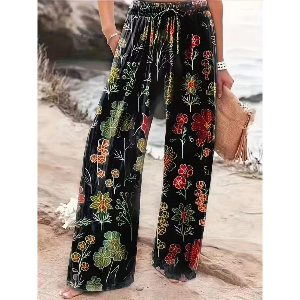 2026 New Peace & Love Graffiti Wide Leg Pants Women's Elastic Waist Casual Trousers Quick Dry Summer Beach Boho Kids Streetwear