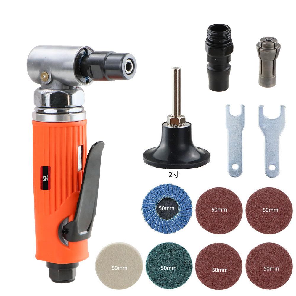 Mini 1/4 Air Angle Die Grinder 90 Degree Pneumatic Grinding Polisher Mill Engraving Machine Carving Tool Kit with Sanding Discs