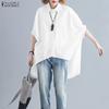 ZANZEA Women Casual Turn Down Collar Loose Half Sleeve Irregular Blouse