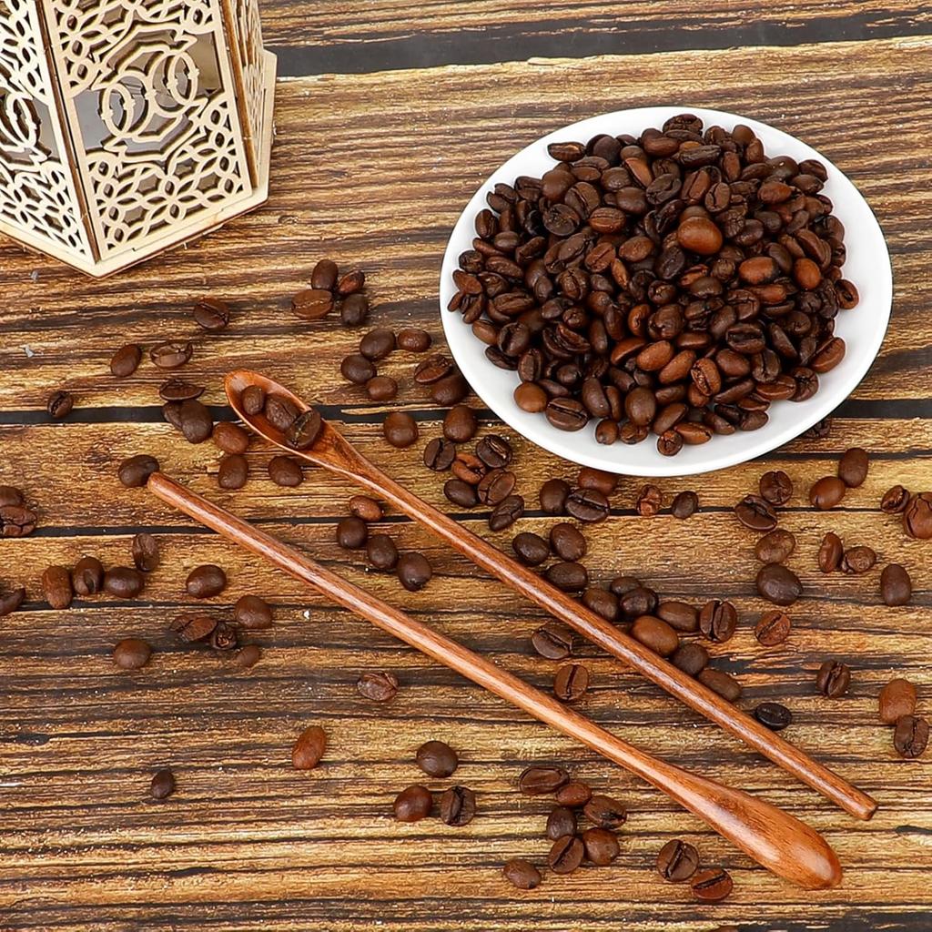 6 Pcs Small Wooden Coffee Spoons Long Handle Wooden Mixing Spoon, Mini Stirring Spoon Honey Spoons Tiny Mixing Spoon Wood Iced Tea Spoons Spoon for
