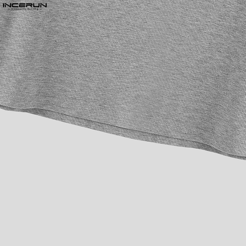 INCERUN Men Zip-up Turtleneck Short Sleeve Rib Fitted T-Shirts Tops