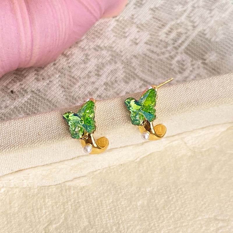 

Exquisite Pink Zircon Butterfly Earrings for Women Girls Fashion Imitation Pearl C-Shaped Earrings Wedding Party Jewelry Gifts