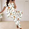 Women Plus Size V Neck Short Sleeve Pajama Set Pumpkin Bat Bow Print White Loungewear