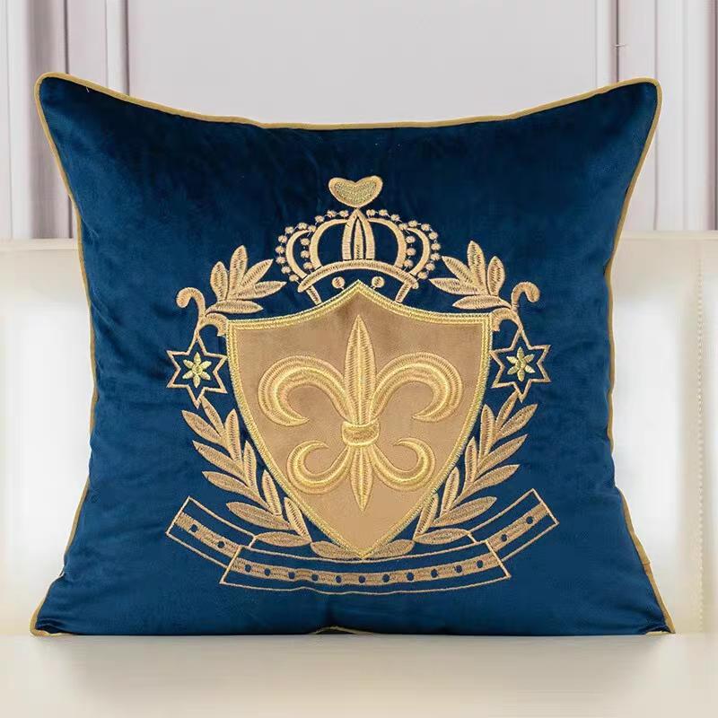 European Style Retro Cushion Cover Solid Color Embroidery Pattern Pillowcase Comfortable Living Room Sofa Throw Pillow Cover