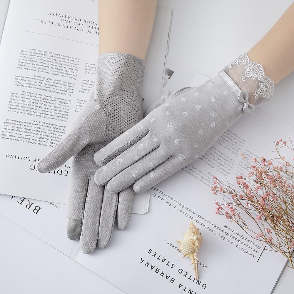 Women's Sunscreen Gloves New Spring and Summer Driving Korean Version of Lace Bow Riding Anti Slip Thin Touch Screen Gloves