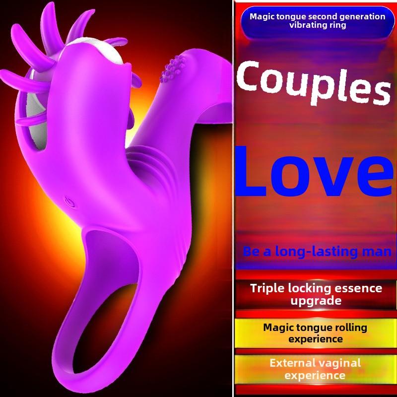 Upgrade Rotating Magic Tongue Ring II Triple Cum Locking Vibrating Ring Erotic Ring Adult Sex Products