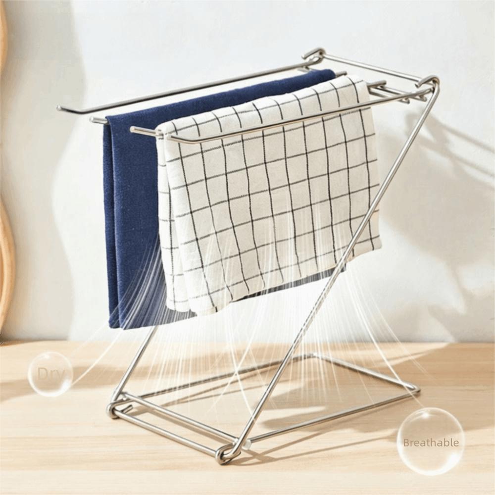 Foldable Design Kitchen Cloth Drying Rack Stainless Steel Rag Drain Holder Countertop