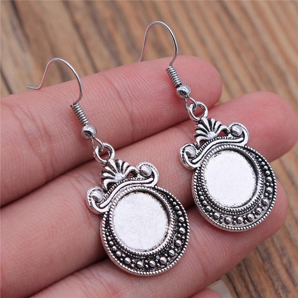 Drop & Dangle Earring Round Ear Hook Glass Cabochon Base Setting Tray Minimalist Jewelry ComponentsEarring Size 18x19mm QE025
