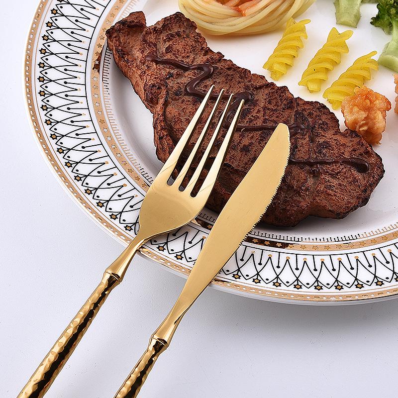 Edelstahl 304 Hammergriff Besteckset: Fruchtmesser, Gabel, Löffel, Steakmesser, Dessertlöffel - 3 Stück
