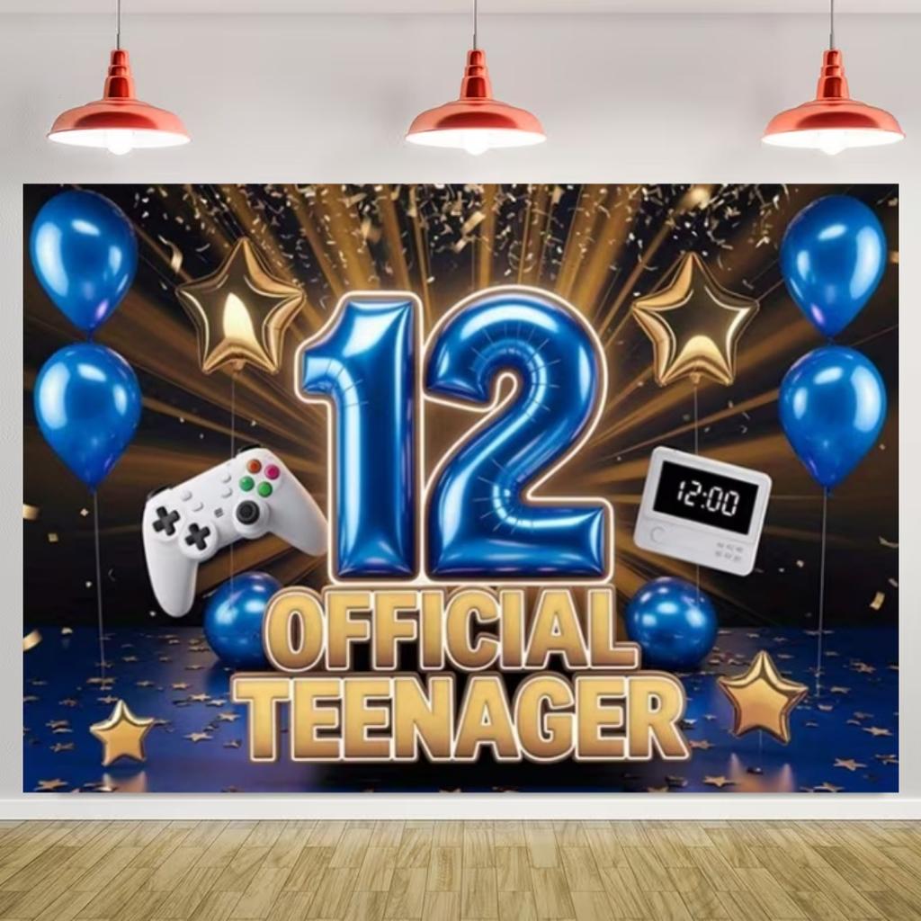 Happy 12th Birthday Banner Black Gold Balloon Background Party Decoration Boys Girls Birthday  Photography Backdrop Kids Gifts