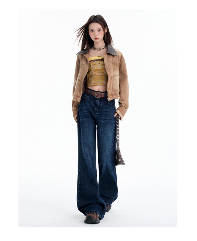 Dam 2025 Höst Retro Vida Ben Låg Midja Lätt Utsvängda Lösa Jeans