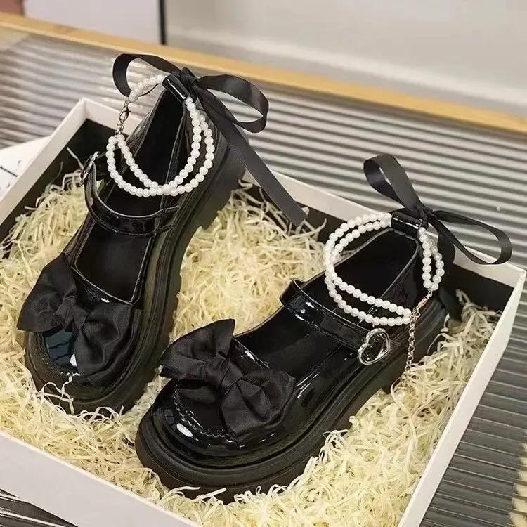Women's Casual Shoes New Kawaii Pearl Chain Mary Jane Women's Shoes Fashion Versatile Lolita Loafers Outdoor Sandals