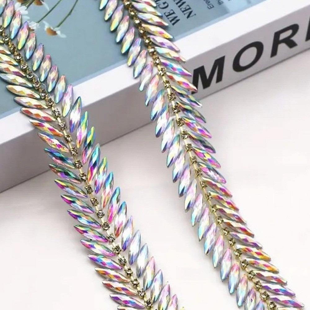 1Yard Rhinestone Ribbon Hot Fix Rhinestone Trim DIY Repair Decoration Trim Beaded Lace Trim Glue on Resin Rhinestone Ribbon