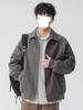 Men's American Retro Versatile Loose Jacket - Autumn Solid Color Fashion with Simple Lapel and Zipper