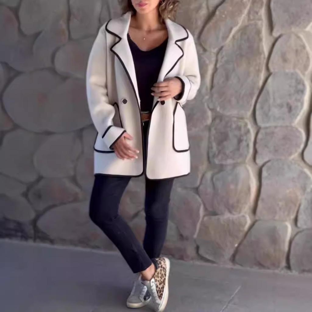 Nuovo Cappotto di Lana Double-face da Donna Autunno e Inverno con Colletto a Tailleur
