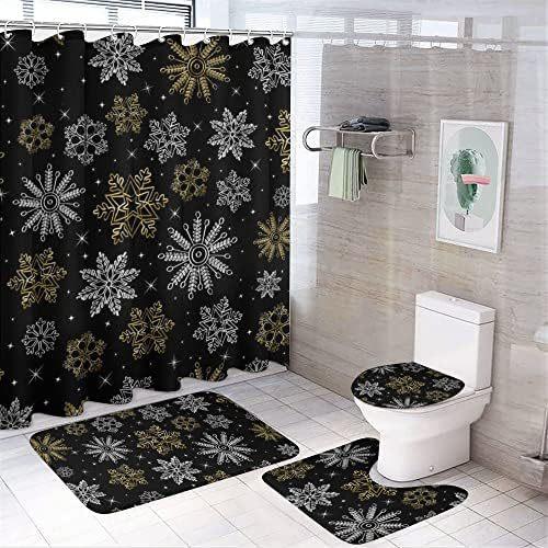 Flower Watercolor Field Flower Shower Curtain With 4 Pieces Absorbent Bathroom Mat Bathroom Curtain With Soft Bath Wheel U-Shaped Mat
