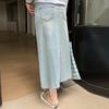 Women's Slit Denim High-waisted A-line Skirt A Summer Versatile Loose Skirt