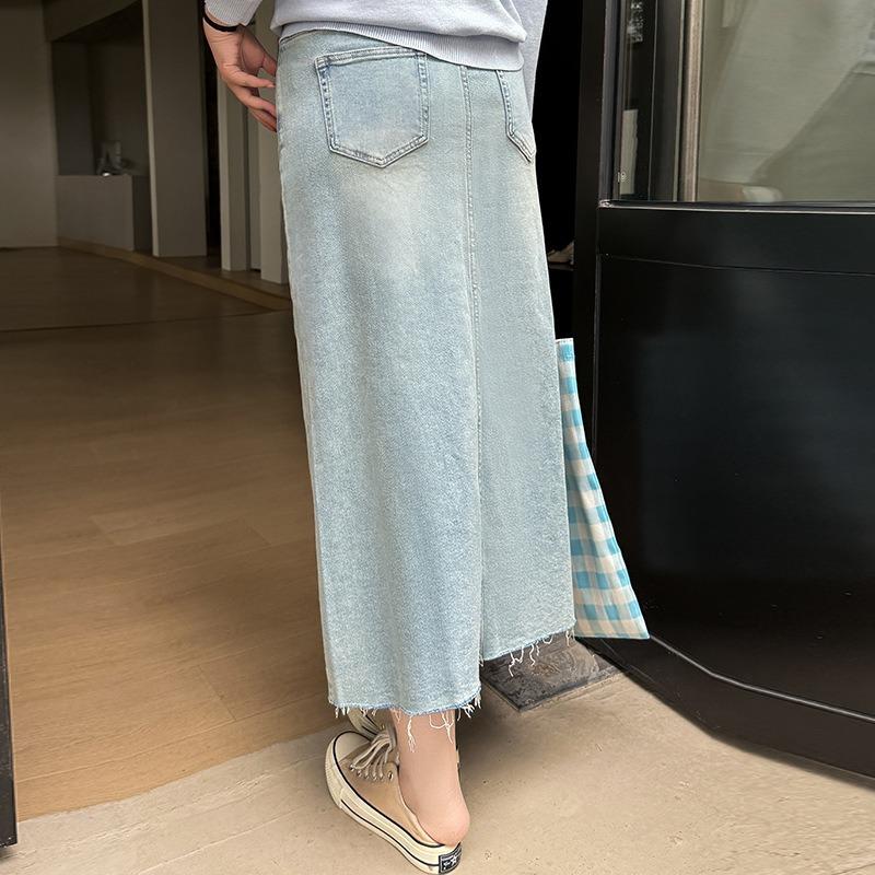 Women's Slit Denim High-waisted A-line Skirt A Summer Versatile Loose Skirt