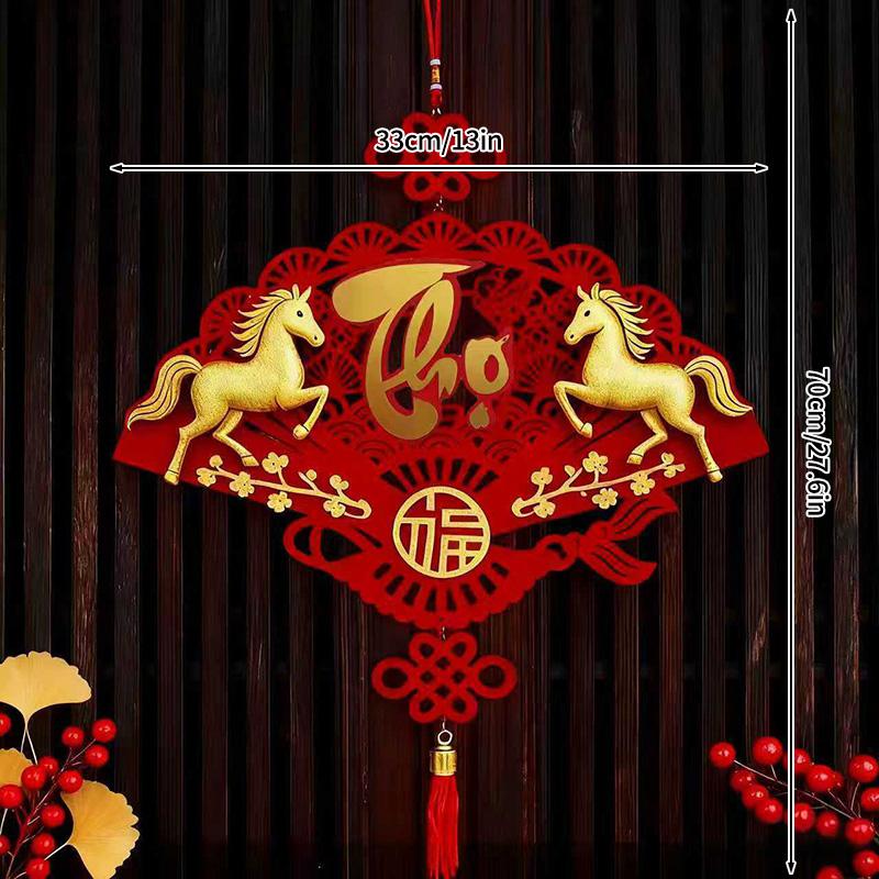 2026 New Year Of The Horse Couplets Spring Festival Door Decorations Couplets New Year Red Felt Chinese Knot Hanging Wall Decor