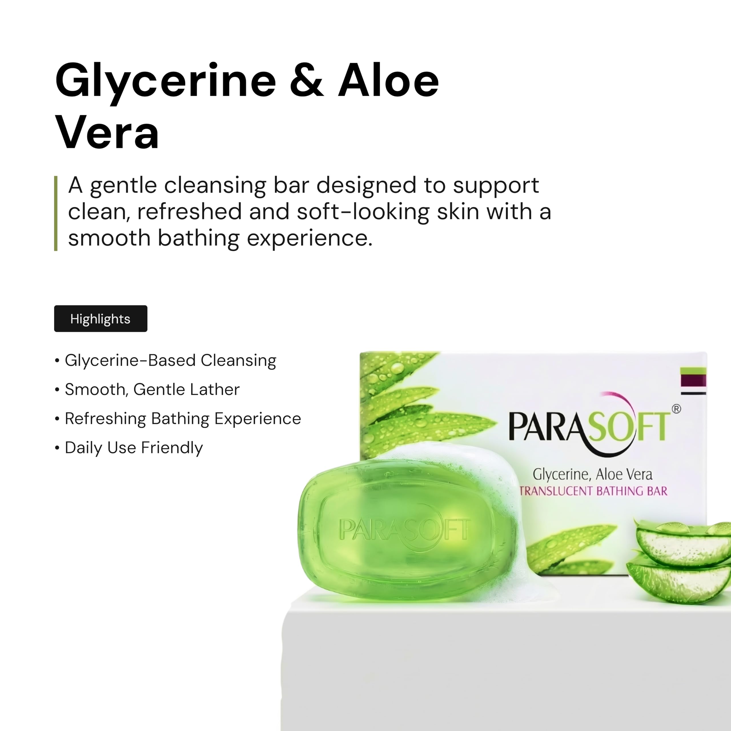 Parasoft Moisturizing Bathing Bar – 100g with Aloe Vera, Glycerine & Vitamin E – For Dry, Sensitive & Normal Skin | Daily Nourishing Soap (Pack of 1