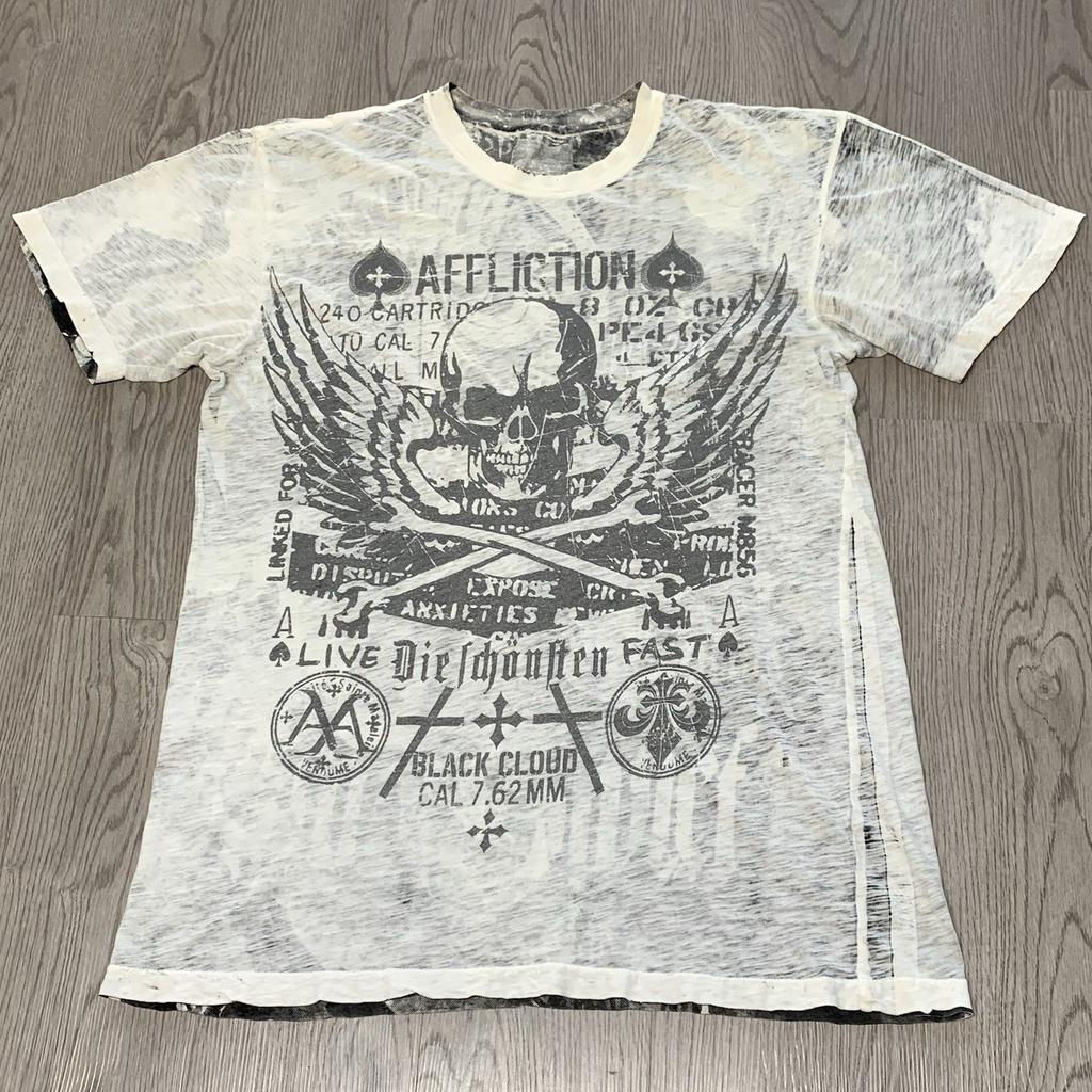 Camiseta Reversible Affliction Nube Negra Calavera Alada XL Gótico Grunge Y2K
