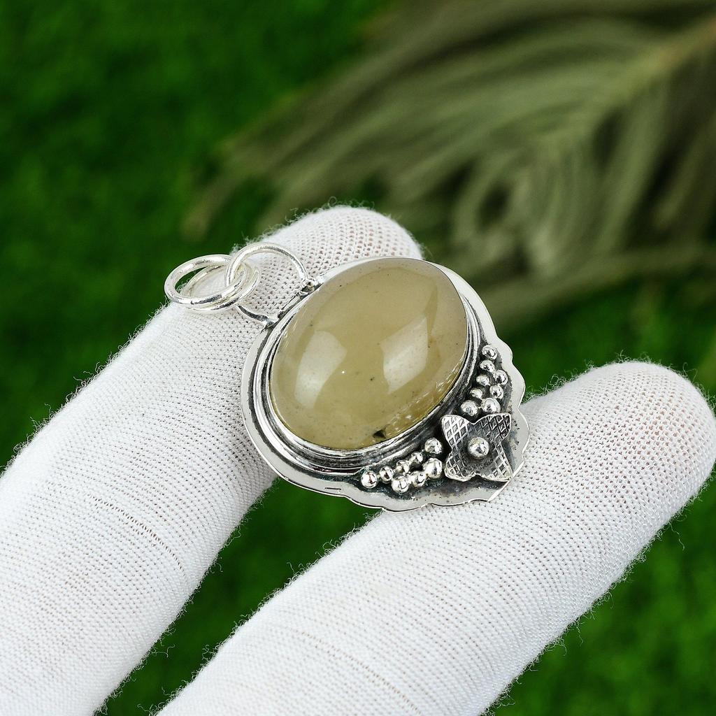 Oval Natural Golden Rutile Sterling Silver Wife Anniversary Boho Pendant Jewelry