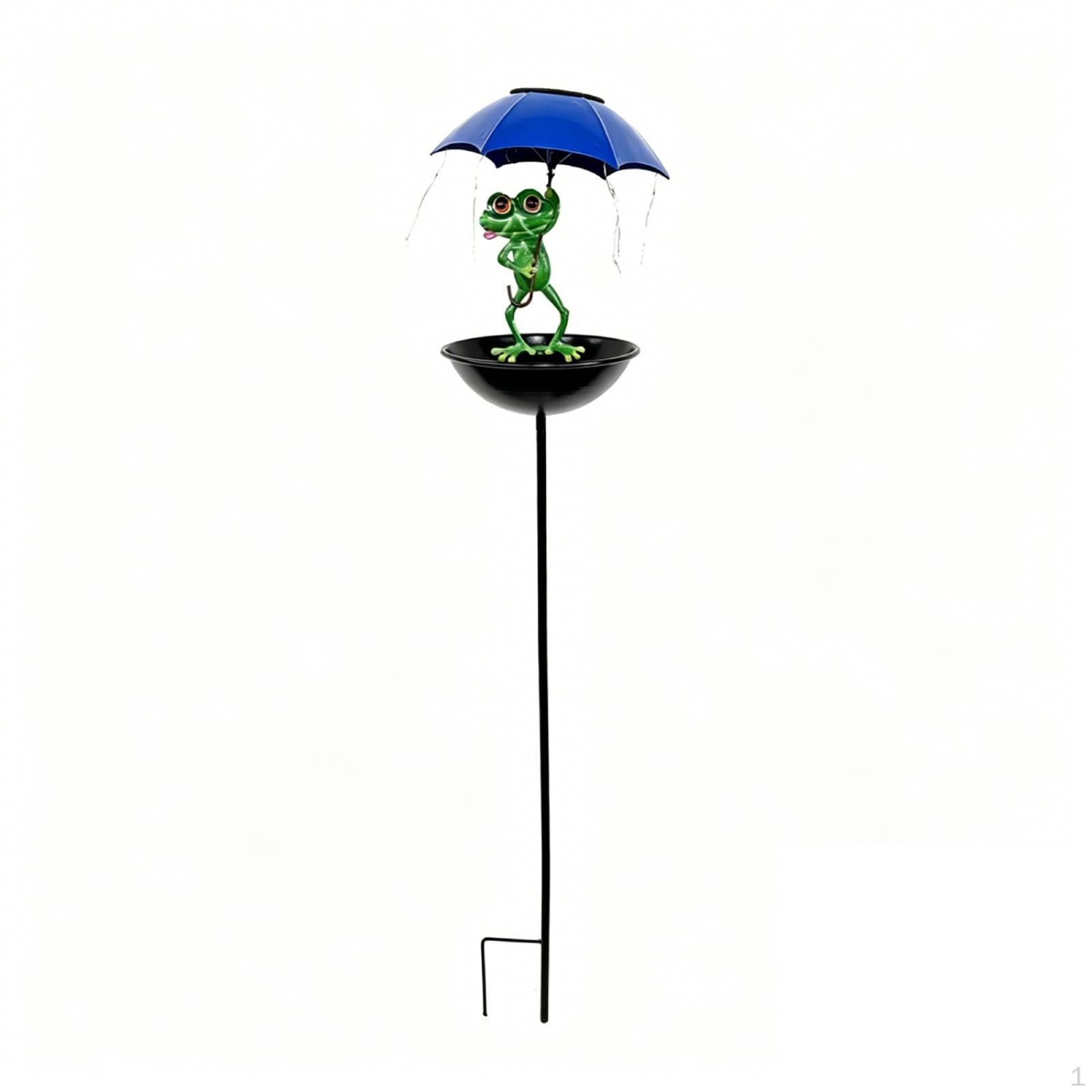 Sunlight Garden Stake with Umbrella Metal Light Decorative for Gardeners, Frog with Umbrella
