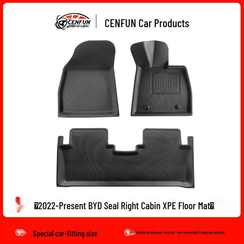 Eco-Friendly, Wear-Resistant BYD Seal RHD Car Mats: Waterproof Front, Rear, and Trunk Liners with Backrest Protection