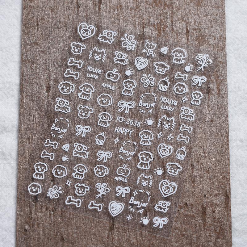 Welpen- & Katzen-Cool-Graffiti-Nagelsticker - Niedliche kleine Muster & Schleifen