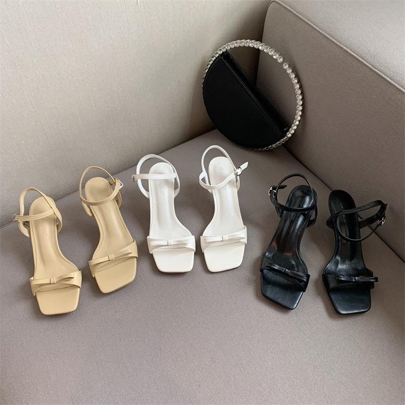Women s Square Toe Thin Heel Bowknot Summer French Style Stylish Sandals - Perfect for Daily Wear 34
