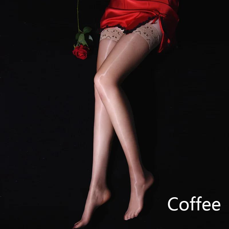 Sexy Aurora Women 1D Ultra Thin Stockings Shiny Magical Lace Top Female Elastic Stocking Non-Slip Silicone Hosiery Club Dance