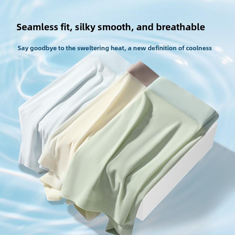 Plus Size Men's Summer Ultra Thin Oyster Vegetable Antibacterial Crotch Ice Silk Non Mark Quick Drying Mid Waist Flat Angle Briefs