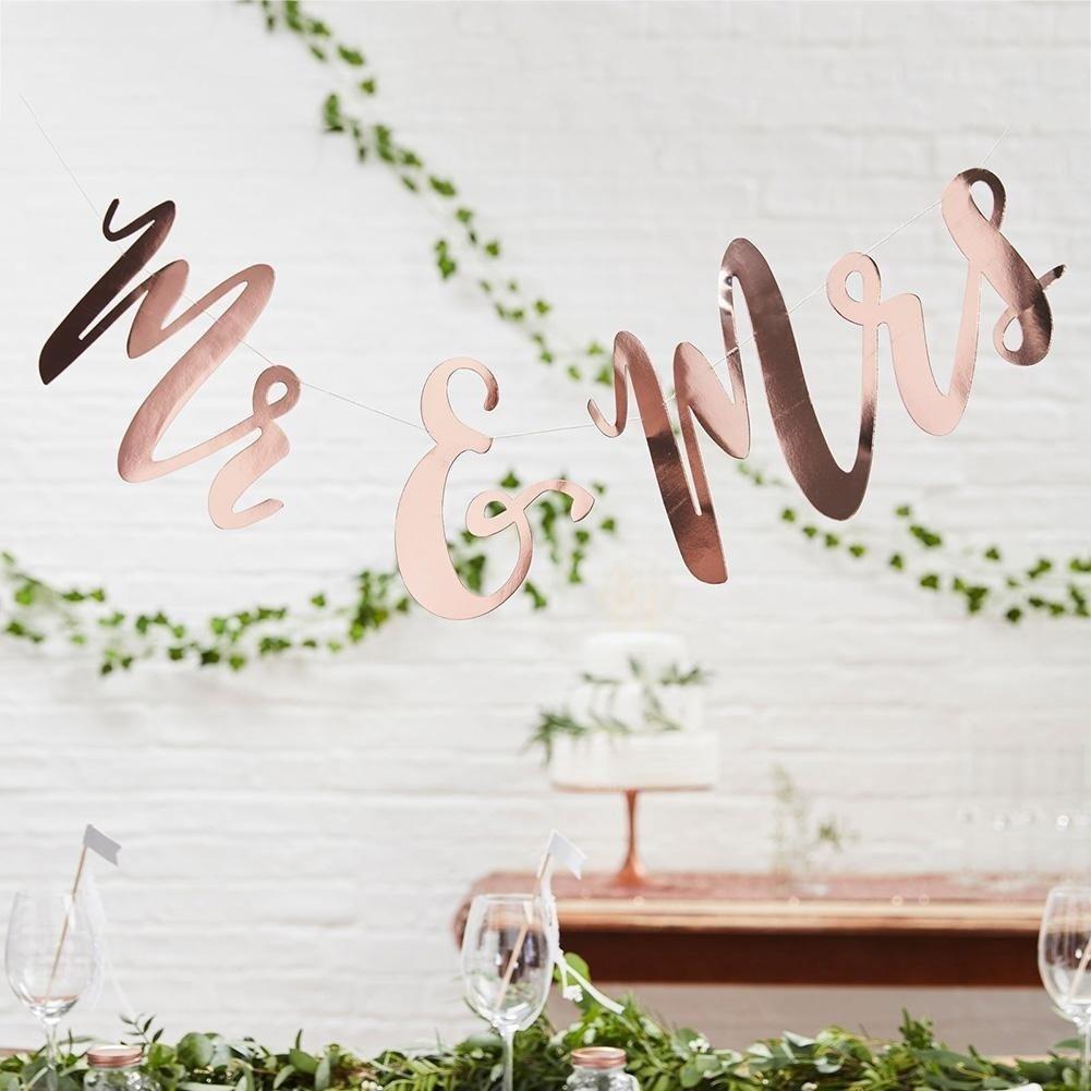 Rose  Just Married Mr & Mrs Team Bride English Words Wedding Party Banner Decoration String Flag