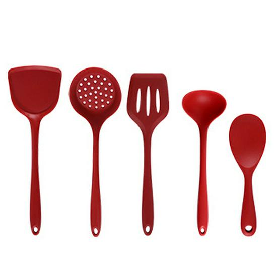 High-Temp Resistant Silicone Kitchen Utensil Set: Spatula, Ladle, Slotted Spatula, Slotted Spoon, and Rice Spoon (5-Piece Non-Stick Set)